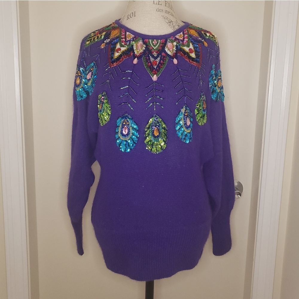 Vintage Purple Angora Silk Sequin Knit Sweater